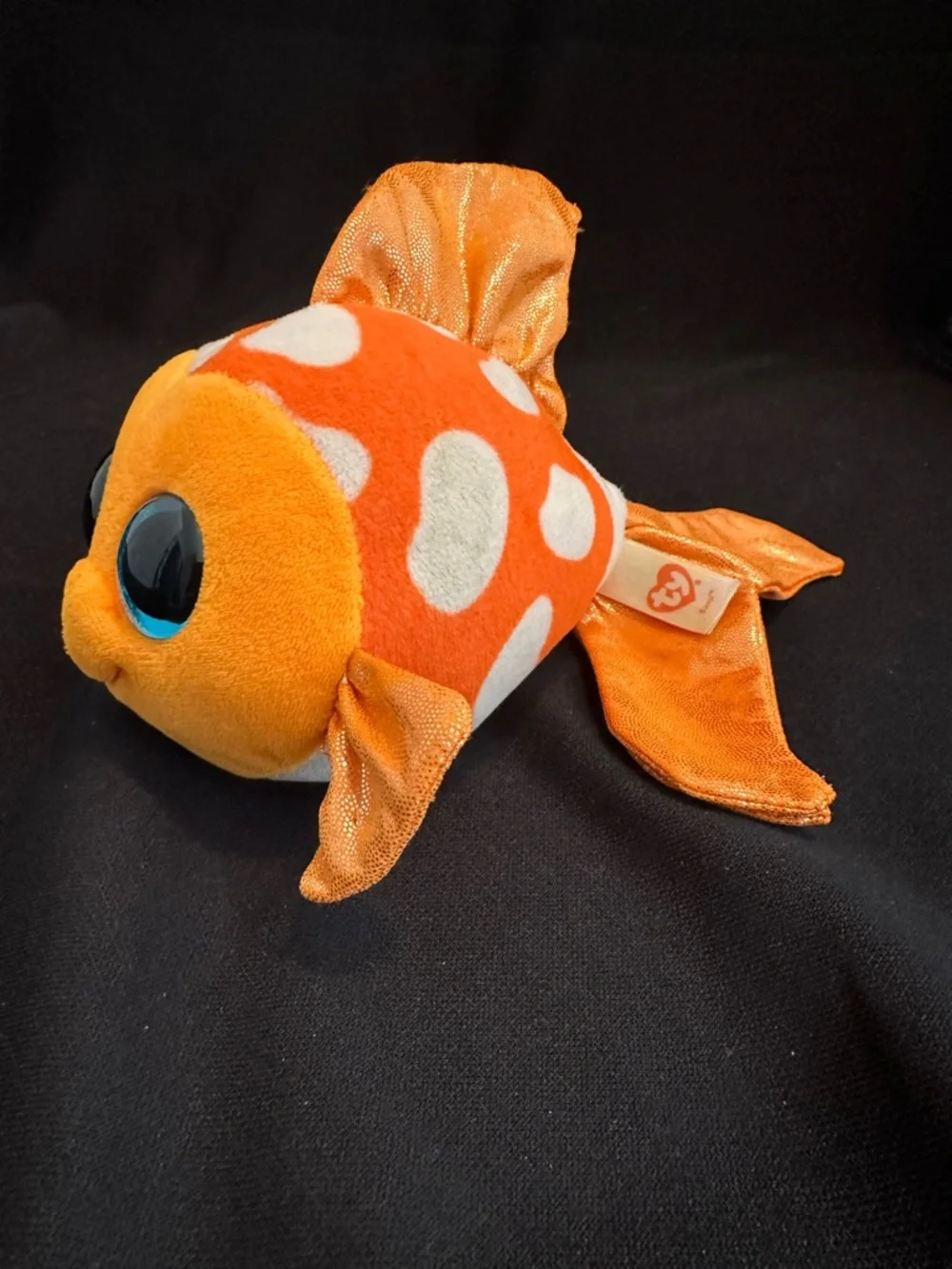 Ty Beanie Boos ‘Sami’ Orange White Polka Dot Fish Plush with Blue Sparkle Eyes